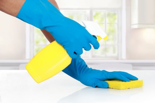 Professional upholstery cleaning of a fabric sofa in a living room