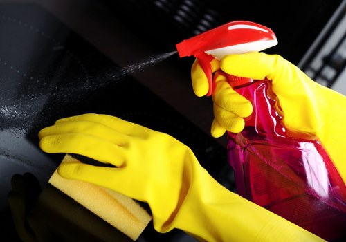 Professional cleaner working on routine maintenance in a room